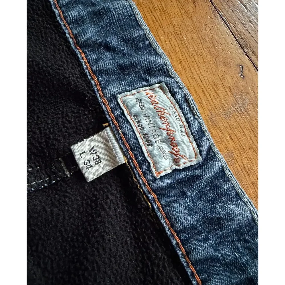 WEATHERPROOF VINTAGE 'Vintage Regular' Distressed Fleece Lined Jeans Mens sz 38